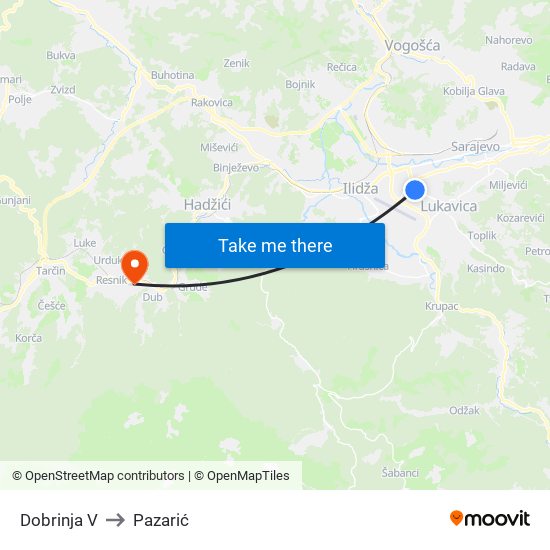 Dobrinja V to Pazarić map