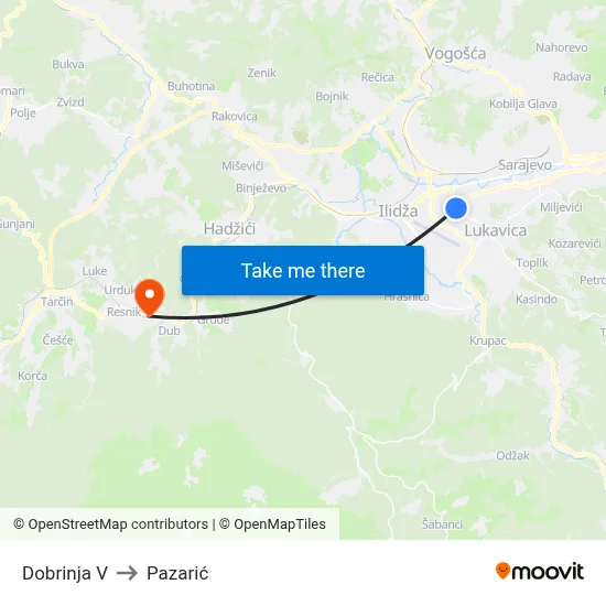 Dobrinja V to Pazarić map