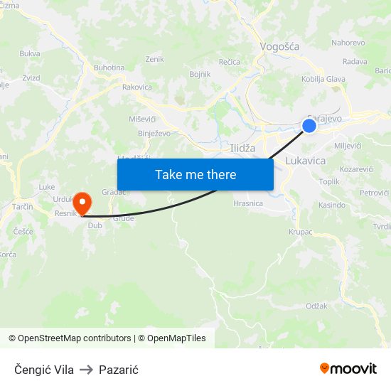 Čengić Vila to Pazarić map