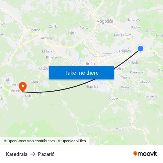 Katedrala to Pazarić map