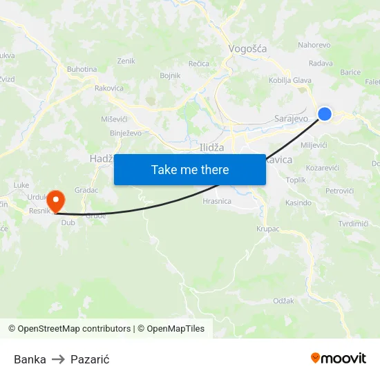 Banka to Pazarić map