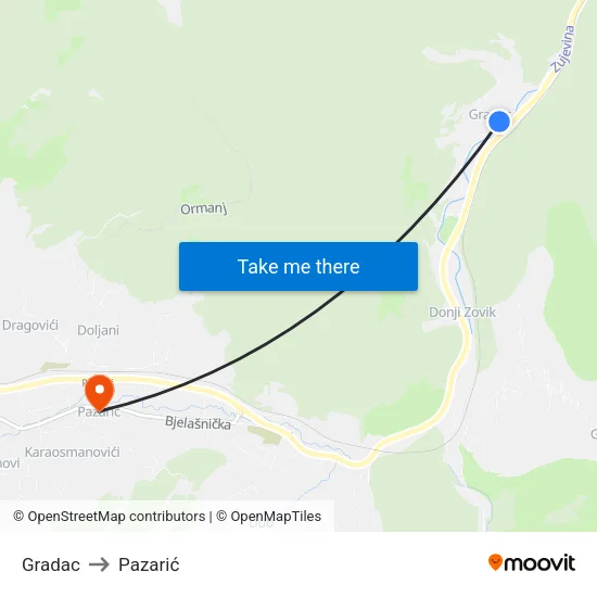 Gradac to Pazarić map