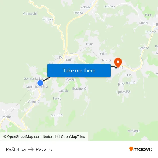 Raštelica to Pazarić map