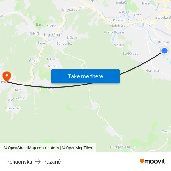 Poligonska to Pazarić map