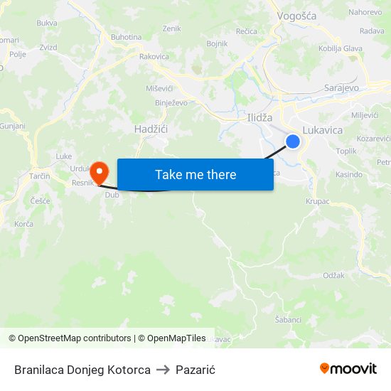 Branilaca Donjeg Kotorca to Pazarić map