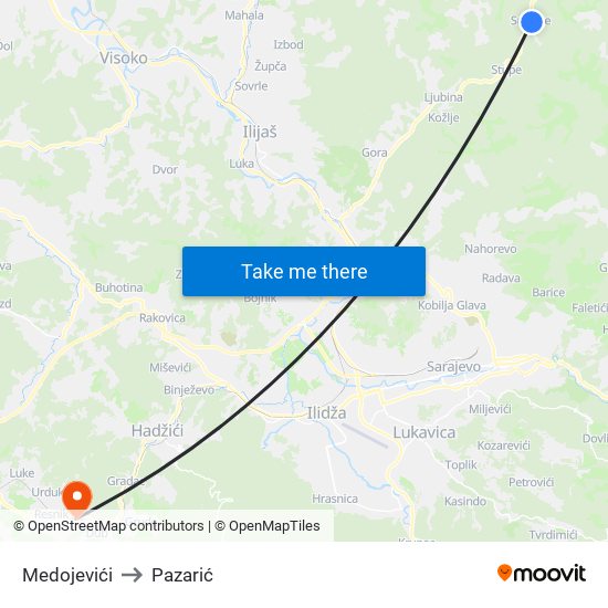 Medojevići to Pazarić map