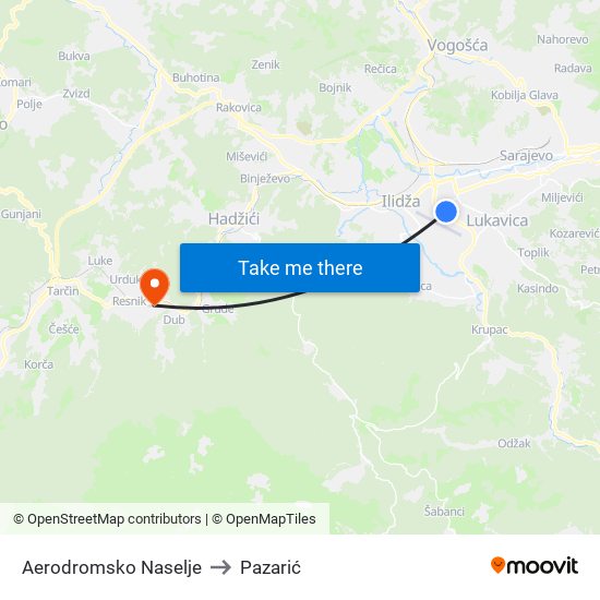 Aerodromsko Naselje to Pazarić map