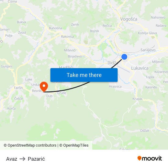 Avaz to Pazarić map