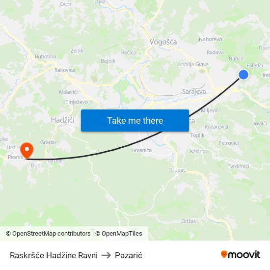 Raskršće Hadžine Ravni to Pazarić map