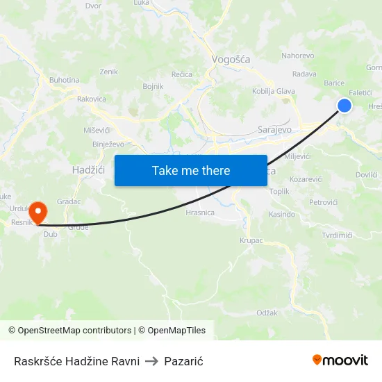 Raskršće Hadžine Ravni to Pazarić map