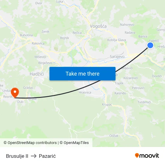 Brusulje II to Pazarić map