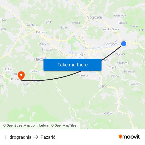 Hidrogradnja to Pazarić map