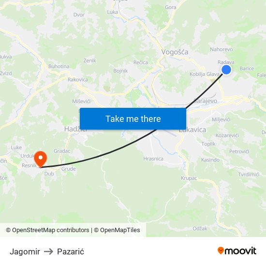 Jagomir to Pazarić map