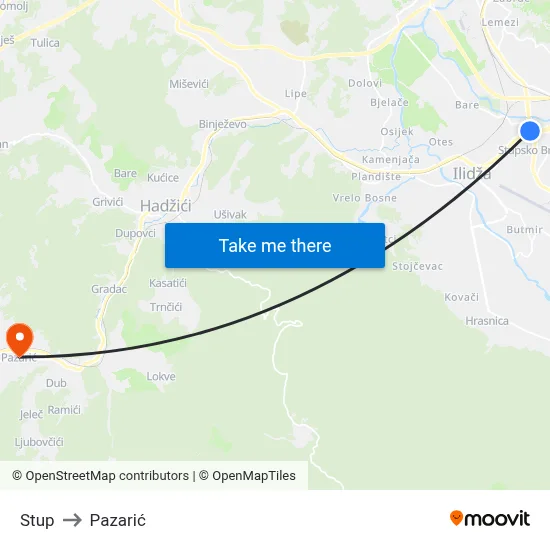 Stup to Pazarić map