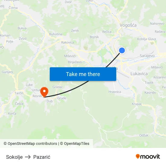 Sokolje to Pazarić map