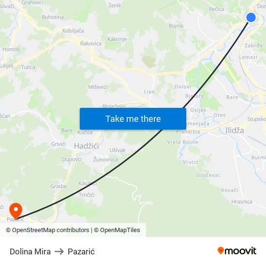 Dolina Mira to Pazarić map