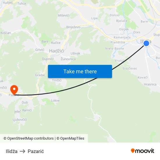 Ilidža to Pazarić map