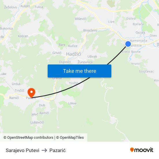 Sarajevo Putevi to Pazarić map