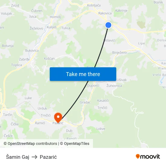 Šamin Gaj to Pazarić map