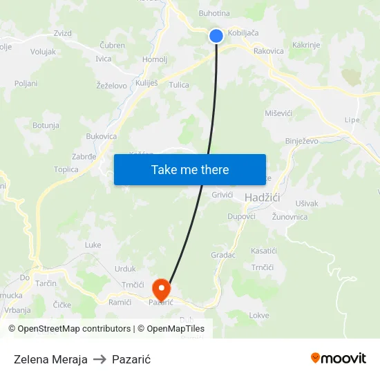 Zelena Meraja to Pazarić map