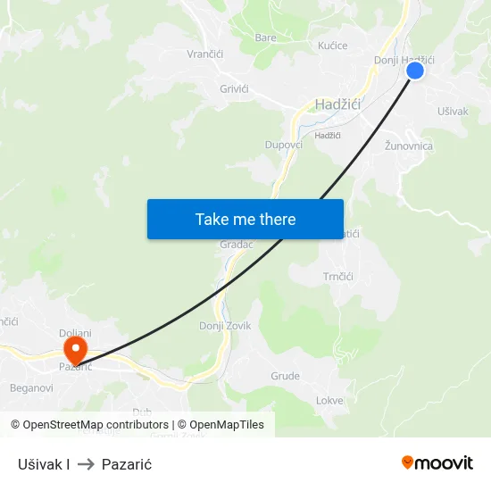 Ušivak I to Pazarić map
