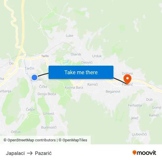 Japalaci to Pazarić map