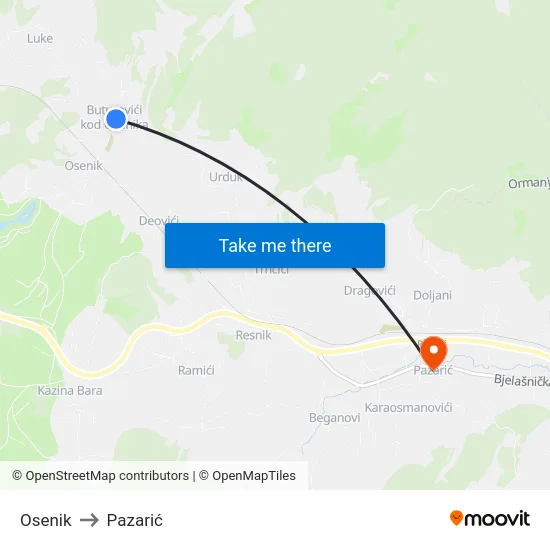 Osenik to Pazarić map