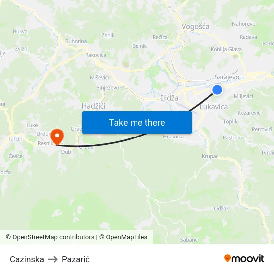 Cazinska to Pazarić map