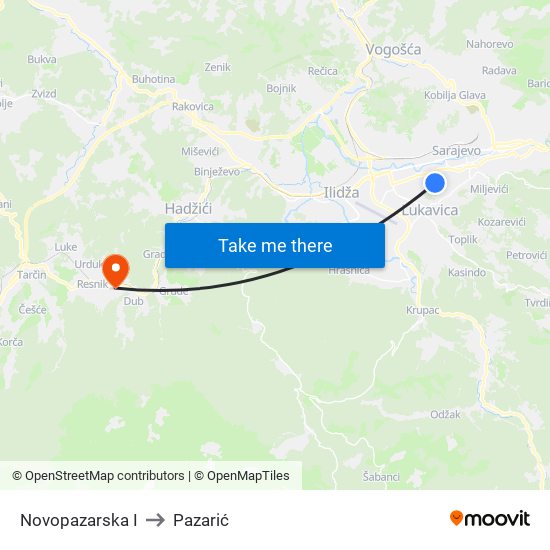 Novopazarska I to Pazarić map