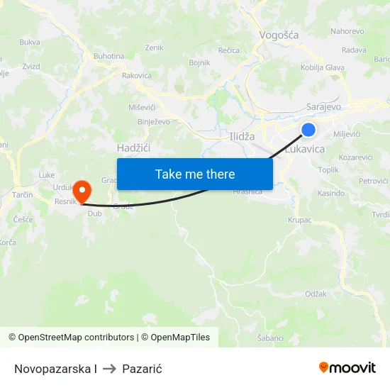 Novopazarska I to Pazarić map