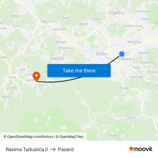 Rasima Turkušića II to Pazarić map