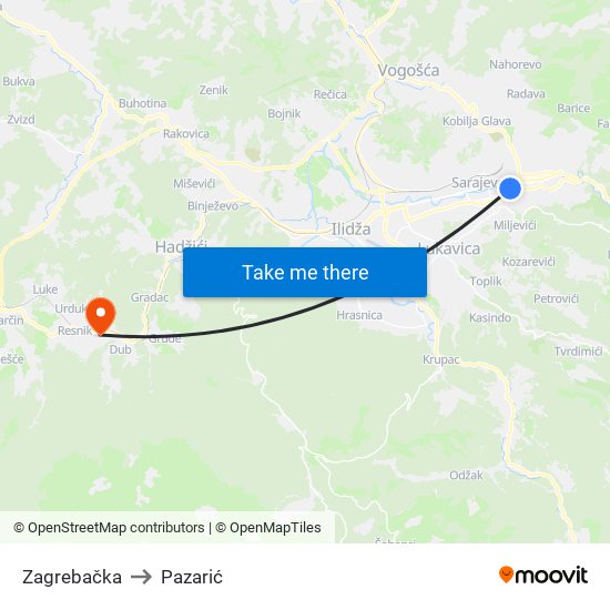 Zagrebačka to Pazarić map