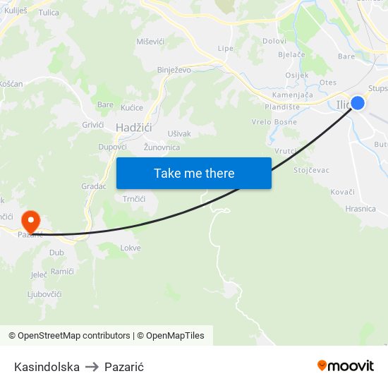 Kasindolska to Pazarić map