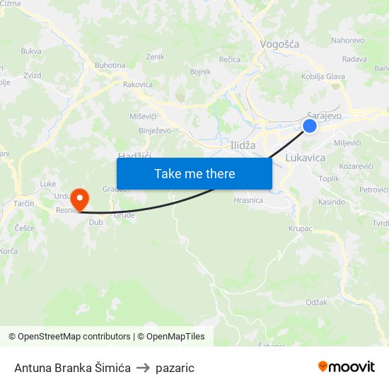 Antuna Branka Šimića to pazaric map