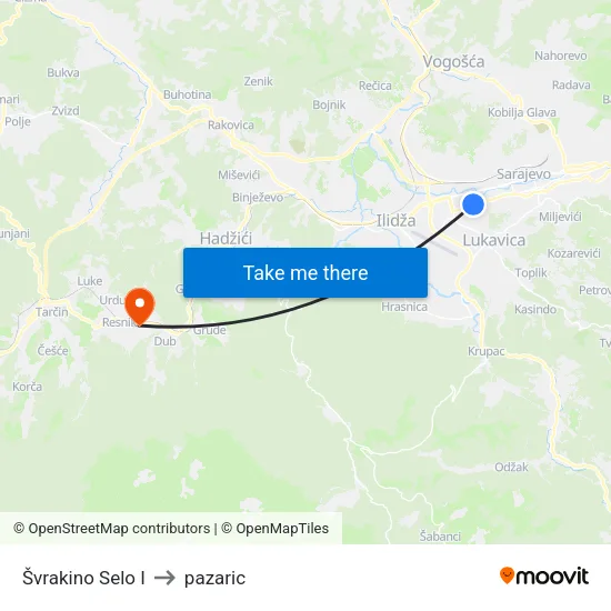 Švrakino Selo I to pazaric map