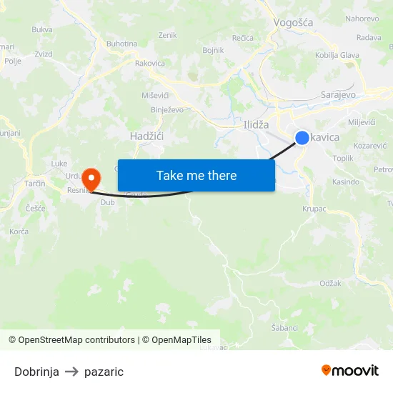 Dobrinja to pazaric map