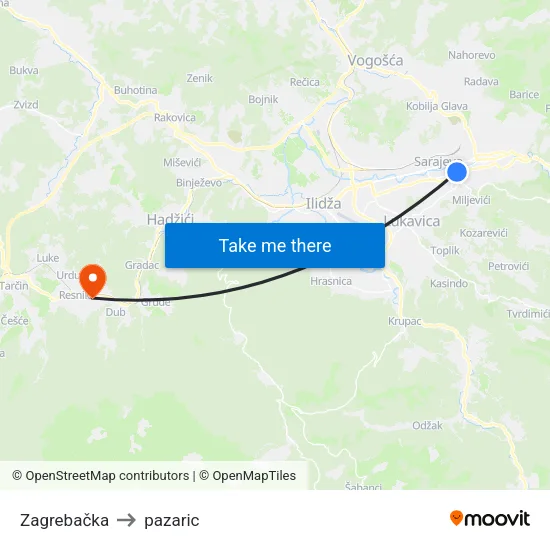 Zagrebačka to pazaric map