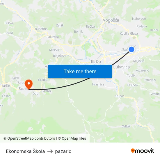 Ekonomska Škola to pazaric map