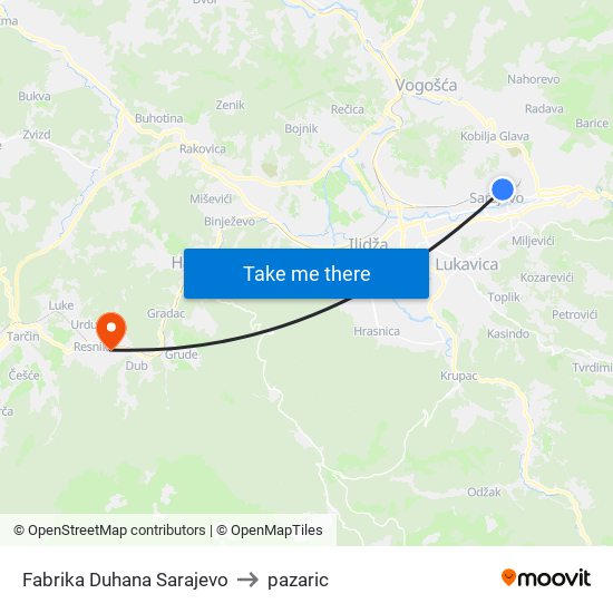 Fabrika Duhana Sarajevo to pazaric map