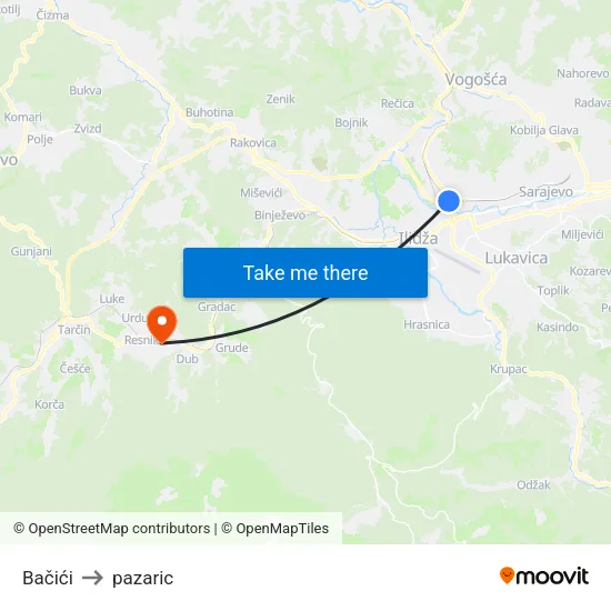 Bačići to pazaric map