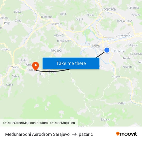 Međunarodni Aerodrom Sarajevo to pazaric map