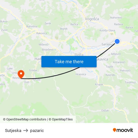 Sutjeska to pazaric map
