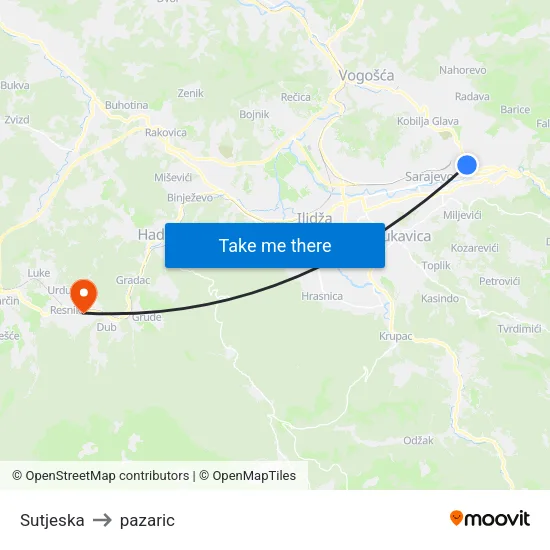 Sutjeska to pazaric map