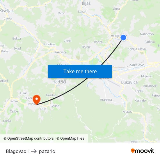 Blagovac I to pazaric map
