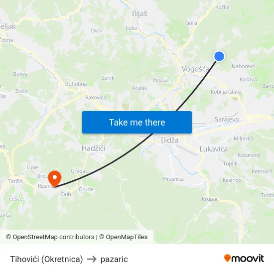 Tihovići (Okretnica) to pazaric map