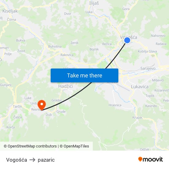 Vogošća to pazaric map