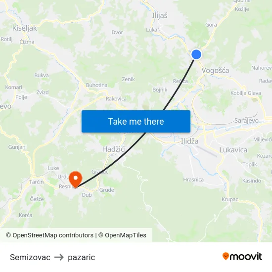 Semizovac to pazaric map