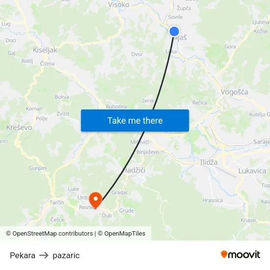 Pekara to pazaric map