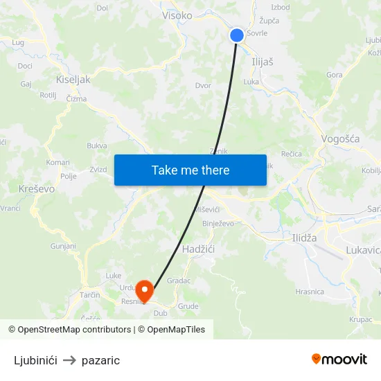 Ljubinići to pazaric map