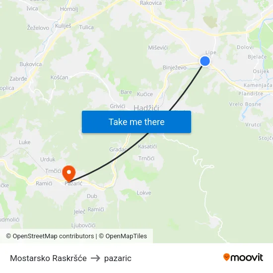 Mostarsko Raskršće to pazaric map
